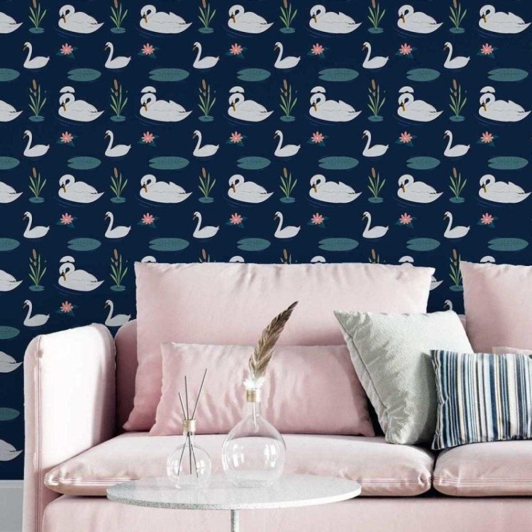 Papel de Parede Adesivo Cisne Lago Azul N05121