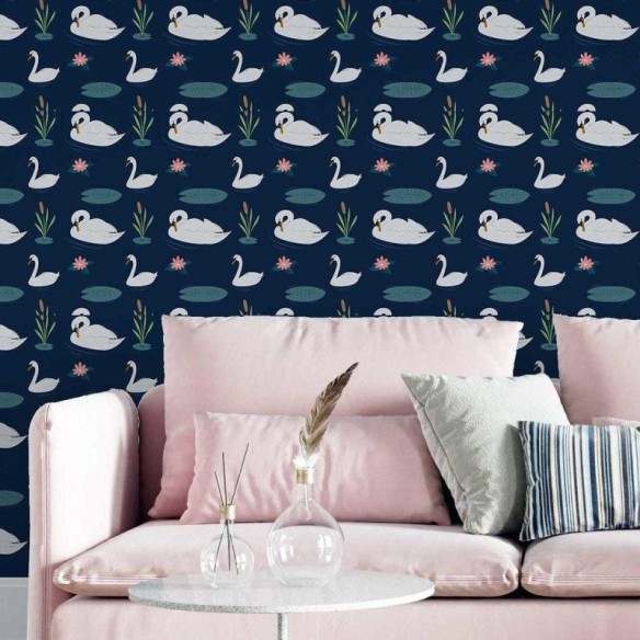 Papel de Parede Adesivo Cisne Lago Azul N05121