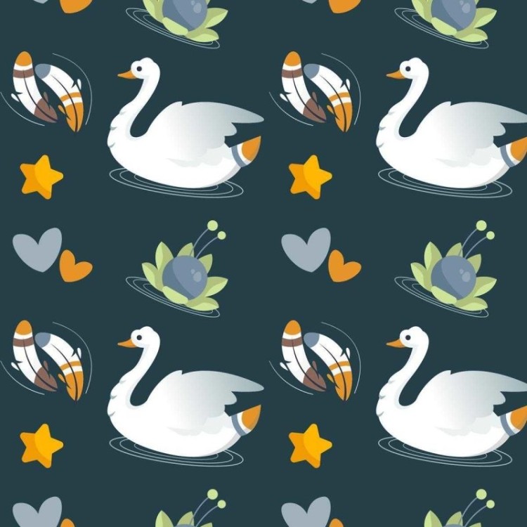 Papel de Parede Adesivo Cisne Penas Corações...