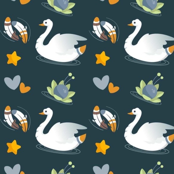 Papel de Parede Adesivo Cisne Penas Corações Estrelas N05122