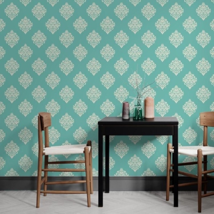 Papel de Parede Adesivo Clássico Arabescos Azul...