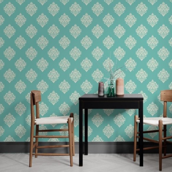 Papel de Parede Adesivo Clássico Arabescos Azul N012135