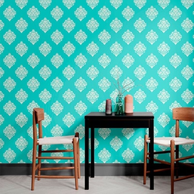 Papel de Parede Adesivo Clássico Arabescos Azul...