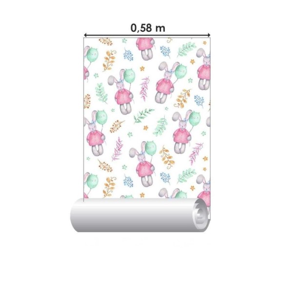 Papel de Parede Adesivo Coelhos com Balões N04051