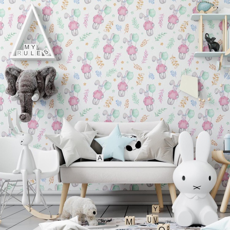 Papel de Parede Adesivo Coelhos com Balões N04051
