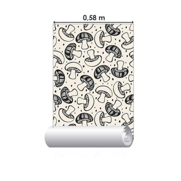 Papel de Parede Adesivo Cogumelos Preto e Off White N06091