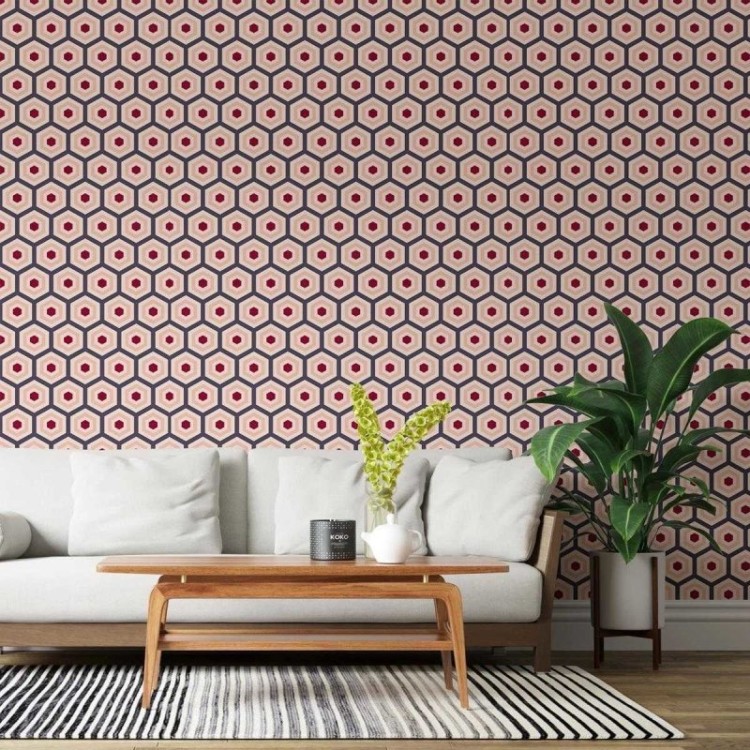 Papel de Parede Adesivo Colméia Geométrica Rosa...