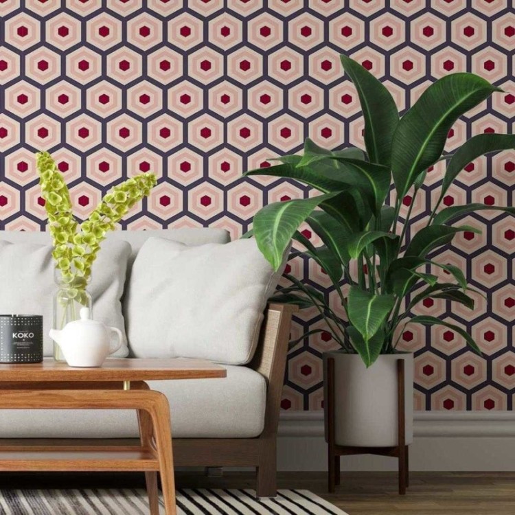 Papel de Parede Adesivo Colméia Geométrica Rosa...