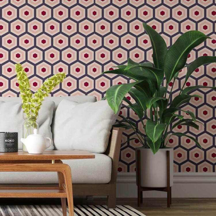 Papel de Parede Adesivo Colméia Geométrica Rosa...