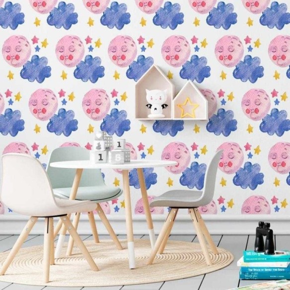 Papel de Parede Adesivo com Lua e Estrela N06141
