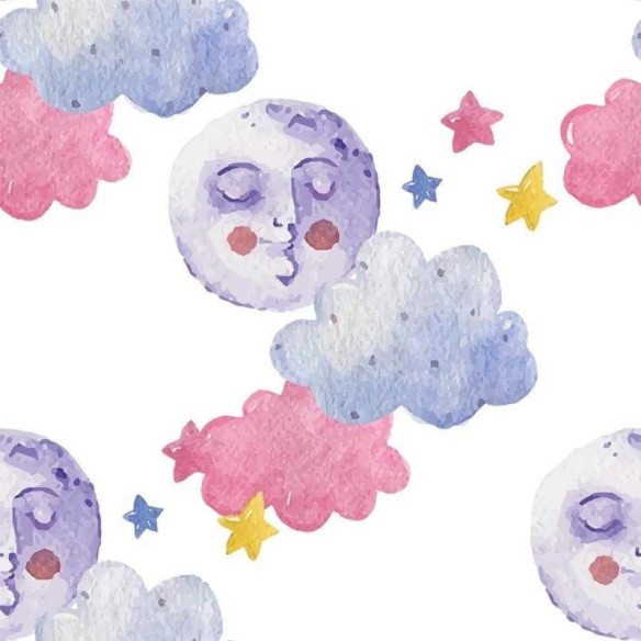 Papel de Parede Adesivo com Nuvens e Lua N06139