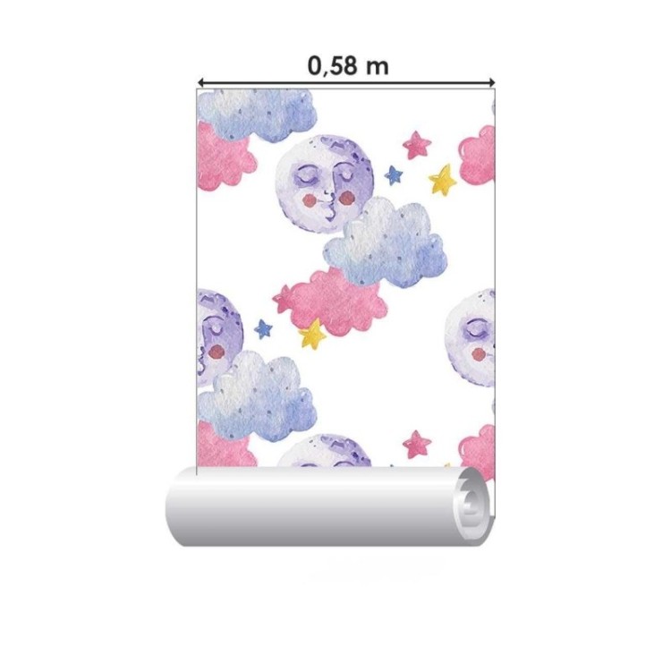 Papel de Parede Adesivo com Nuvens e Lua N06139