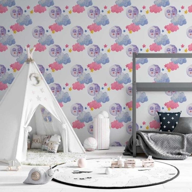 Papel de Parede Adesivo com Nuvens e Lua N06139