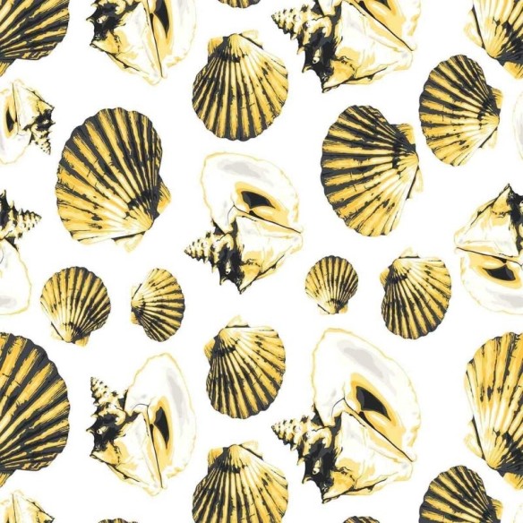 Papel de Parede Adesivo Conchas Amarelo e Branco N07047
