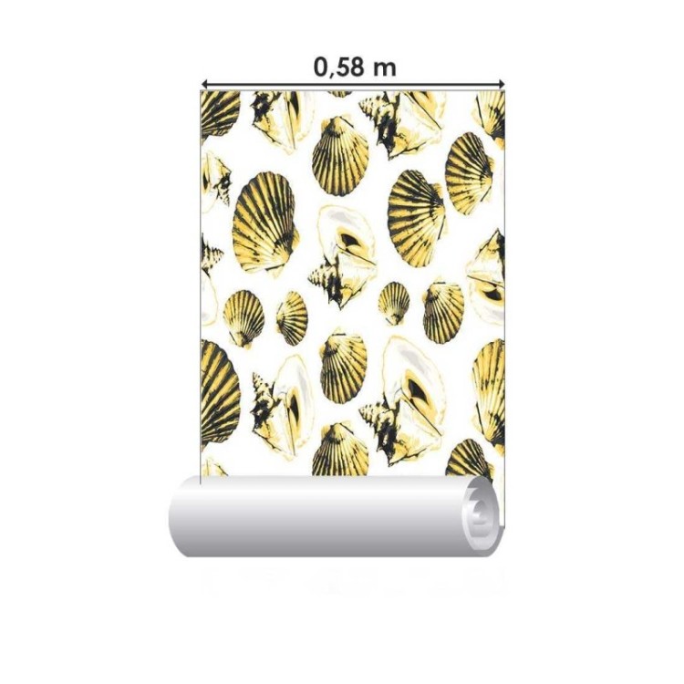 Papel de Parede Adesivo Conchas Amarelo e...