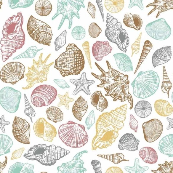 Papel de Parede Adesivo Conchas e Esttrelas do Mar N015115