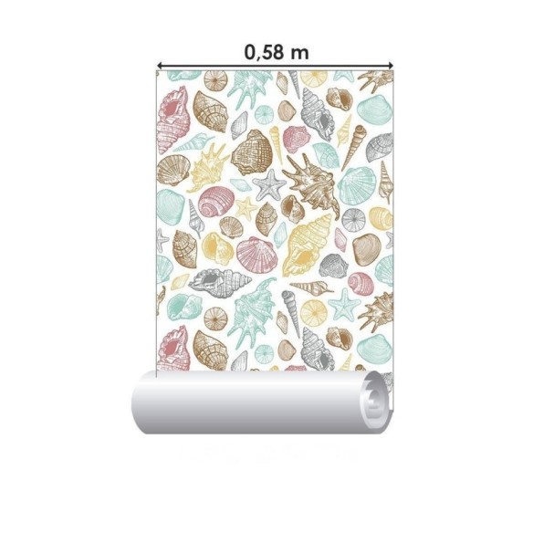 Papel de Parede Adesivo Conchas e Esttrelas do Mar N015115