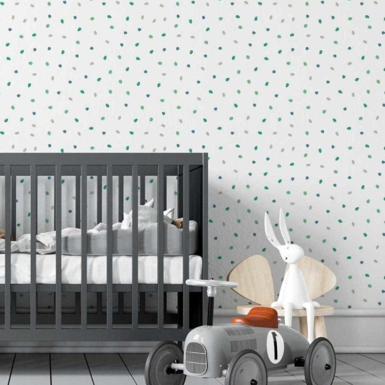 Papel de Parede Adesivo Confeti Verde e Cinza...