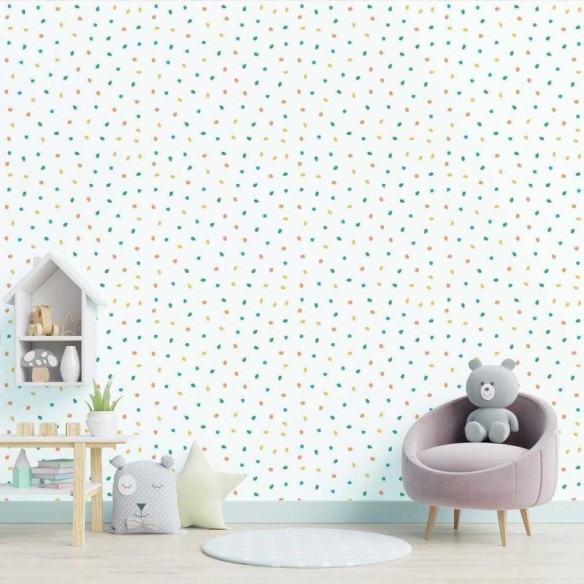 Papel de Parede Adesivo Confeti Verde e Laranja N05023