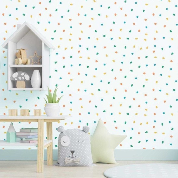 Papel de Parede Adesivo Confeti Verde e Laranja N05023