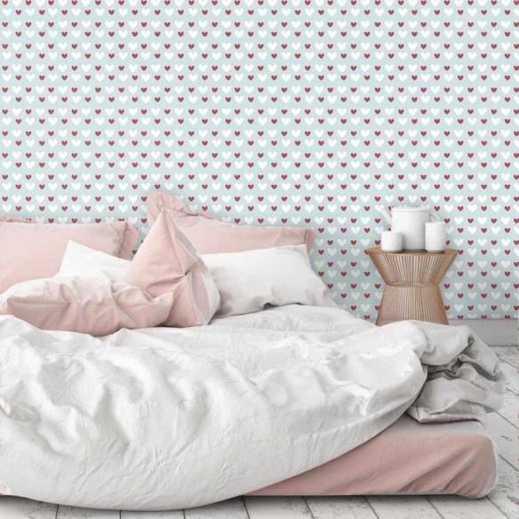 Papel de Parede Adesivo Coração Branco Azul e Vermelho 0601