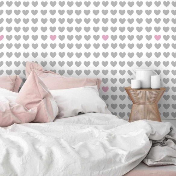 Papel de Parede Adesivo Coração Cinza Rosa 2146544