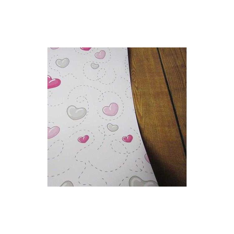 Papel de Parede Adesivo Coração Rosa e Cinza...