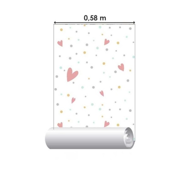 Papel de Parede Adesivo Corações e Bolinhas Coloridas N05079