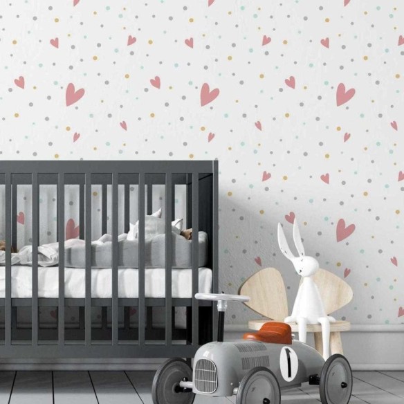 Papel de Parede Adesivo Corações e Bolinhas Coloridas N05079