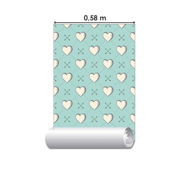 Papel de Parede Adesivo Corações em Fundo Azul...