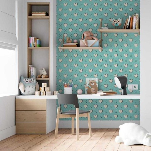 Papel de Parede Adesivo Corações em Fundo Azul N06152