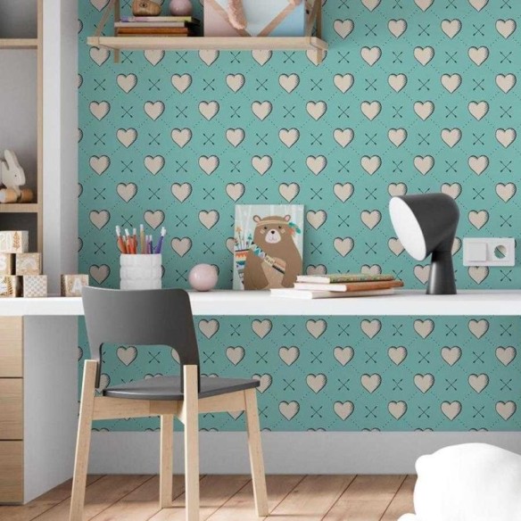 Papel de Parede Adesivo Corações em Fundo Azul N06152