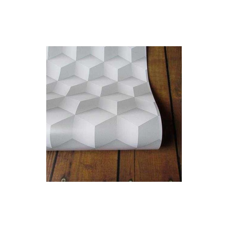 Papel de Parede Adesivo 3D Cubos Branco e Cinza...