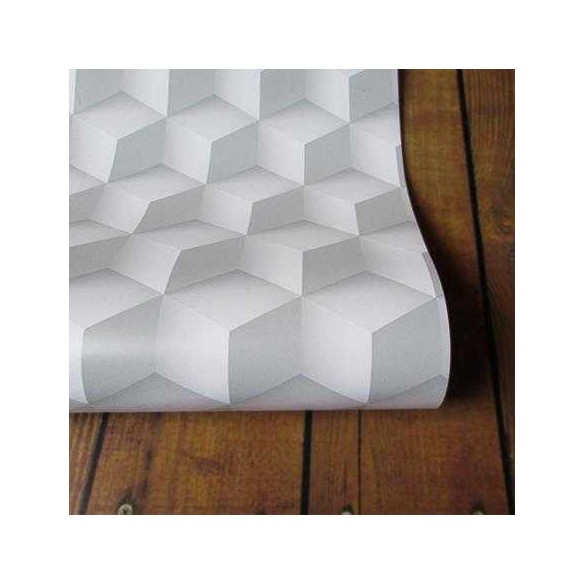 Papel de Parede Adesivo 3D Cubos Branco e Cinza 223036177