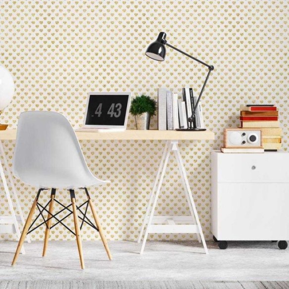 Papel de Parede Adesivo Corações Ouro N06115