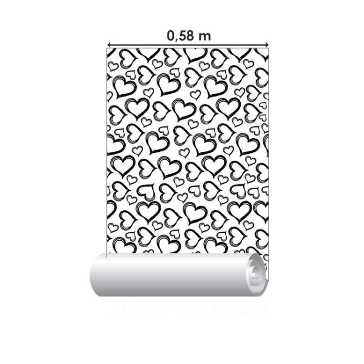 Papel de Parede Adesivo Corações Preto e Branco...