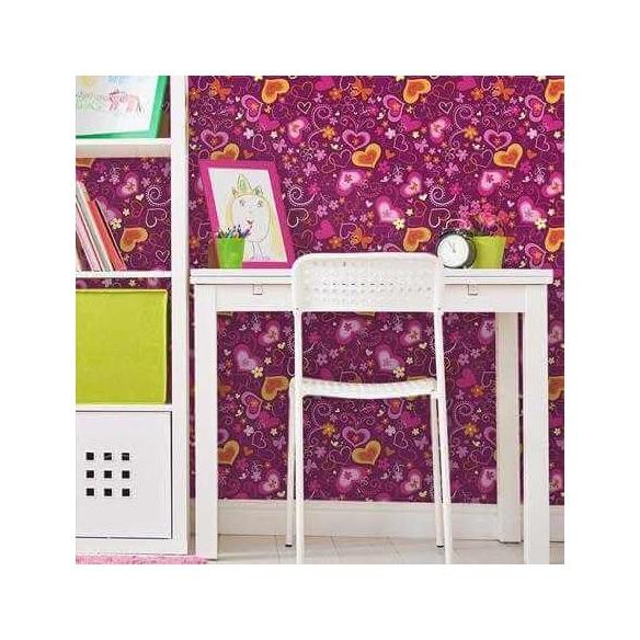 Papel de Parede Adesivo Corações Rosa 124462936