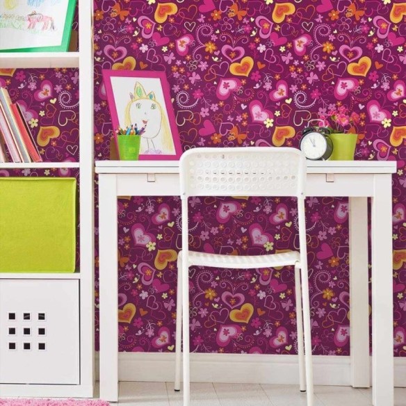 Papel de Parede Adesivo Corações Rosa 124462936