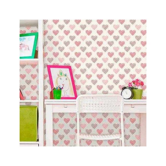 Papel de Parede Adesivo Corações Rosa 144645302