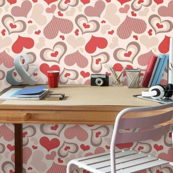 Papel de Parede Adesivo Corações Vermelho 633