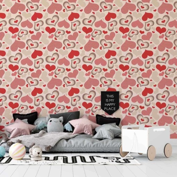 Papel de Parede Adesivo Corações Vermelho 633