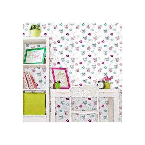 Papel de Parede Adesivo Coruja Flores 283862153