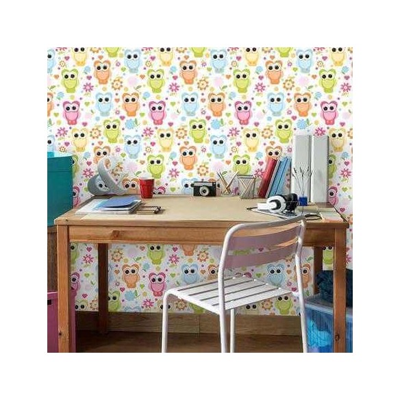 Papel de Parede Adesivo Corujas Coloridas 173010440