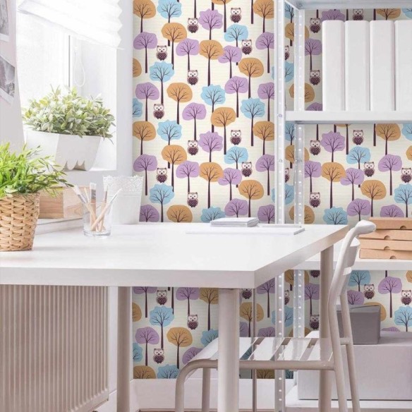 Papel de Parede Adesivo Corujas e Árvores 213226843