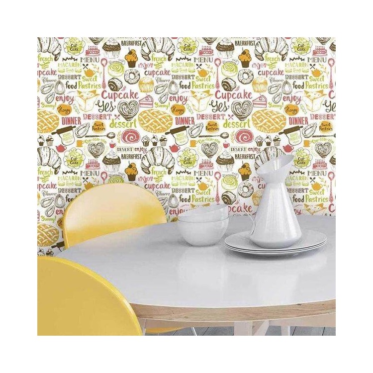 Papel de Parede Adesivo Cozinha Menu Comida...