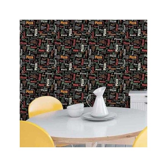 Papel de Parede Adesivo Cozinha Pizza Preto 461426230