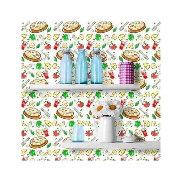 Papel de Parede Adesivo Cozinha Pizza Vermelho 23547801434