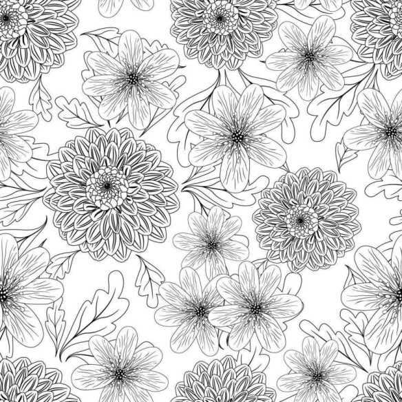 Papel de Parede Adesivo Crisântemos Preto e Branco N04164