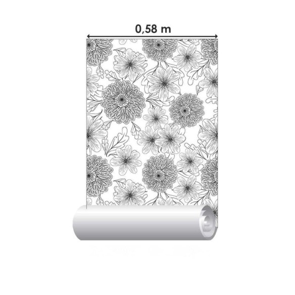 Papel de Parede Adesivo Crisântemos Preto e Branco N04164
