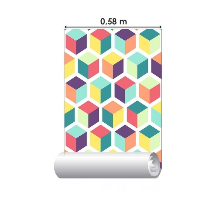 Papel de Parede Adesivo Cubos Coloridos Fundo...